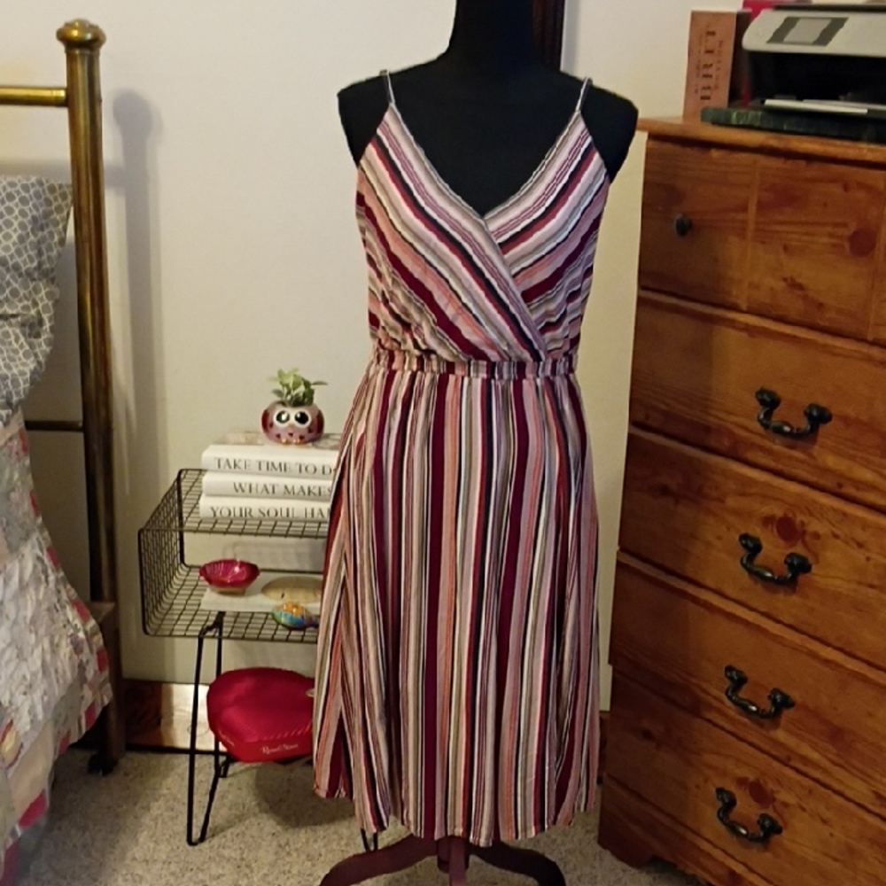 Striped Multicolor Spaghetti Strap Dress Super Cute. Soft And Flowy. Sz. M